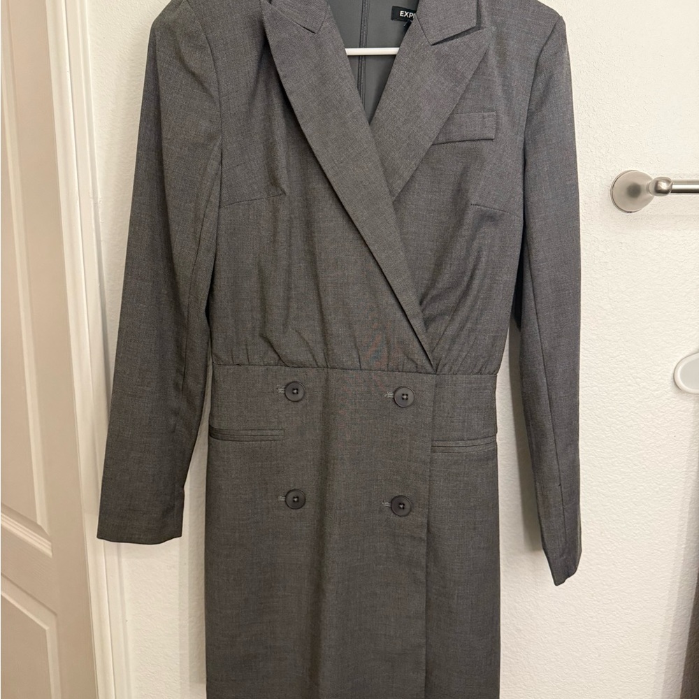 Gray Double-Breasted Blazer Dress from Express